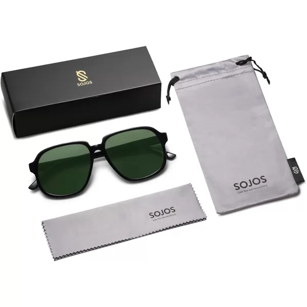 SOJOS Retro Vintage Square Polarized Sunglasses for Women Men 70s Stylish Oversized Sunnies SJ2272BlackDark Green