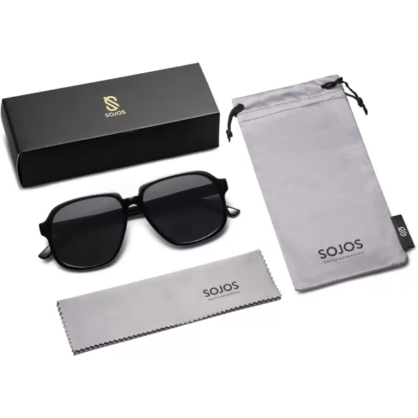 SOJOS Retro Vintage Square Polarized Sunglasses for Women Men 70s Stylish Oversized Sunnies SJ2272BlackGrey