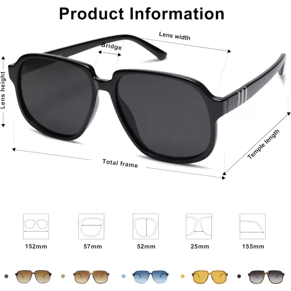 SOJOS Retro Vintage Square Polarized Sunglasses for Women Men 70s Stylish Oversized Sunnies SJ2272BlackGrey
