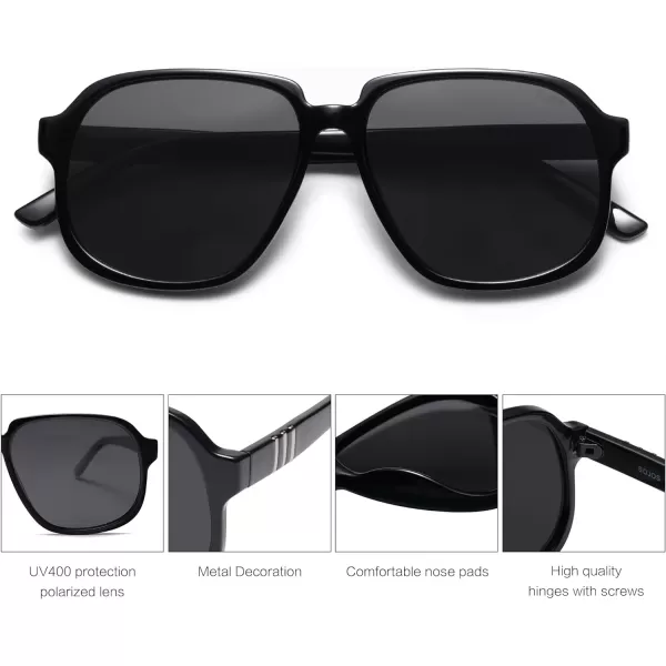 SOJOS Retro Vintage Square Polarized Sunglasses for Women Men 70s Stylish Oversized Sunnies SJ2272BlackGrey