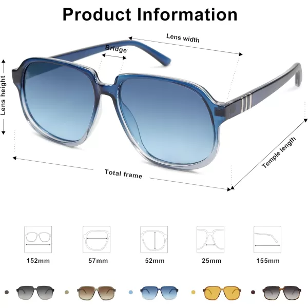 SOJOS Retro Vintage Square Polarized Sunglasses for Women Men 70s Stylish Oversized Sunnies SJ2272BlueBlue