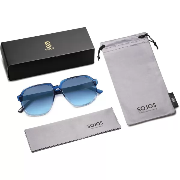 SOJOS Retro Vintage Square Polarized Sunglasses for Women Men 70s Stylish Oversized Sunnies SJ2272BlueBlue