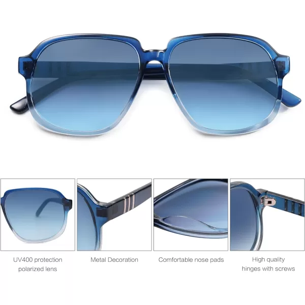 SOJOS Retro Vintage Square Polarized Sunglasses for Women Men 70s Stylish Oversized Sunnies SJ2272BlueBlue