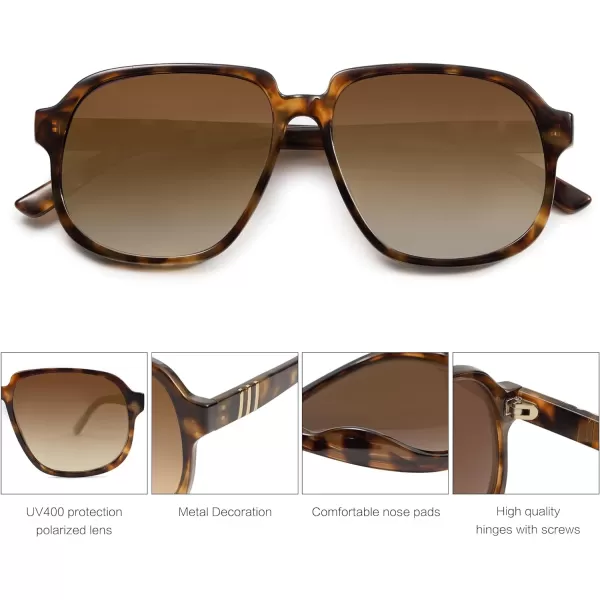 SOJOS Retro Vintage Square Polarized Sunglasses for Women Men 70s Stylish Oversized Sunnies SJ2272Brown TortoiseBrown