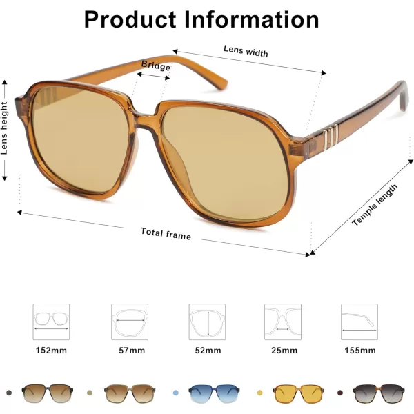 SOJOS Retro Vintage Square Polarized Sunglasses for Women Men 70s Stylish Oversized Sunnies SJ2272BrownBrown