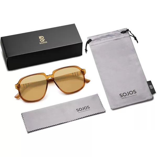 SOJOS Retro Vintage Square Polarized Sunglasses for Women Men 70s Stylish Oversized Sunnies SJ2272BrownBrown