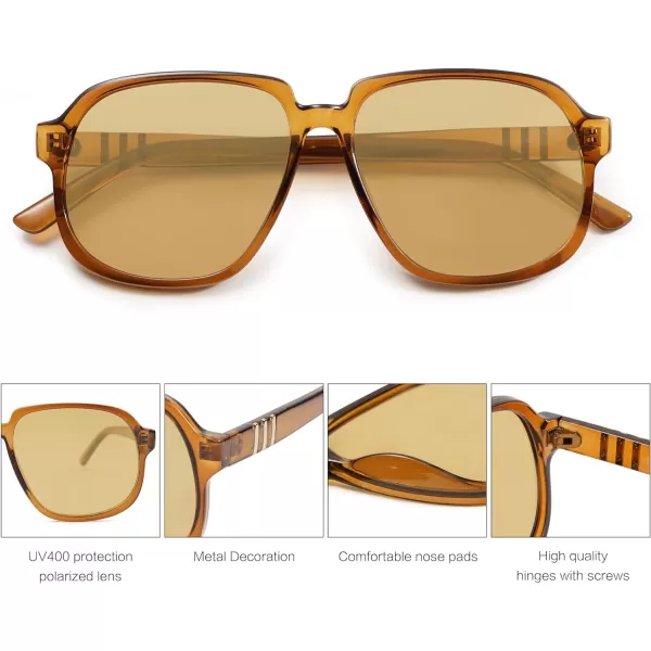 SOJOS Retro Vintage Square Polarized Sunglasses for Women Men 70s Stylish Oversized Sunnies SJ2272BrownBrown