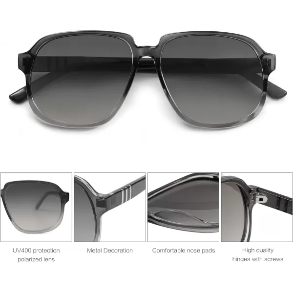 SOJOS Retro Vintage Square Polarized Sunglasses for Women Men 70s Stylish Oversized Sunnies SJ2272Dark GreyGrey