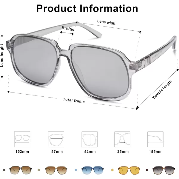SOJOS Retro Vintage Square Polarized Sunglasses for Women Men 70s Stylish Oversized Sunnies SJ2272GreySilver Mirrored