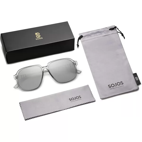 SOJOS Retro Vintage Square Polarized Sunglasses for Women Men 70s Stylish Oversized Sunnies SJ2272GreySilver Mirrored