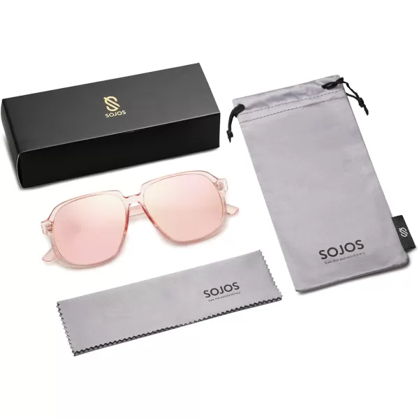 SOJOS Retro Vintage Square Polarized Sunglasses for Women Men 70s Stylish Oversized Sunnies SJ2272PinkPink Mirrored
