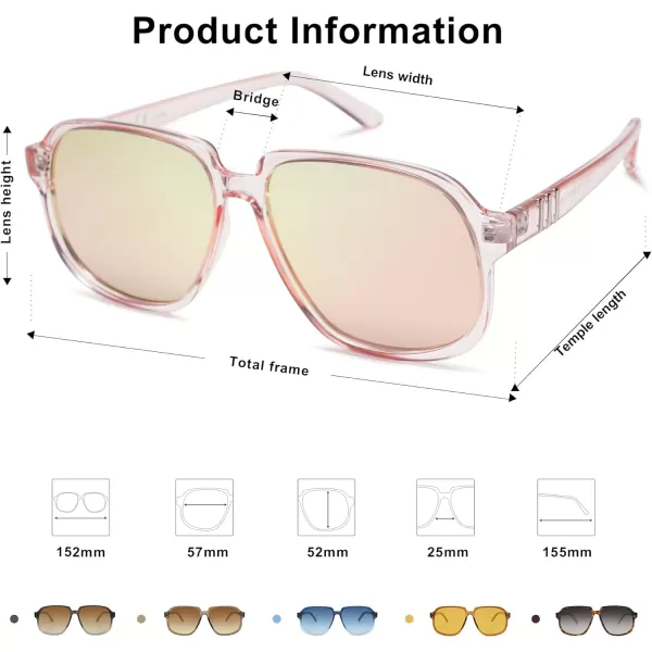 SOJOS Retro Vintage Square Polarized Sunglasses for Women Men 70s Stylish Oversized Sunnies SJ2272PinkPink Mirrored