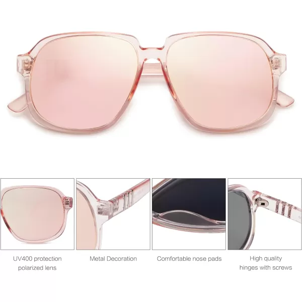 SOJOS Retro Vintage Square Polarized Sunglasses for Women Men 70s Stylish Oversized Sunnies SJ2272PinkPink Mirrored