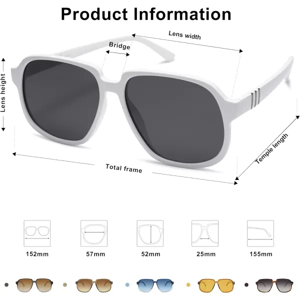 SOJOS Retro Vintage Square Polarized Sunglasses for Women Men 70s Stylish Oversized Sunnies SJ2272WhiteGrey