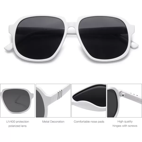 SOJOS Retro Vintage Square Polarized Sunglasses for Women Men 70s Stylish Oversized Sunnies SJ2272WhiteGrey