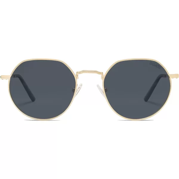 SOJOS Round Polygon Polarized Sunglasses for Women Men Retro Classic Vintage Shades SJ1157Black