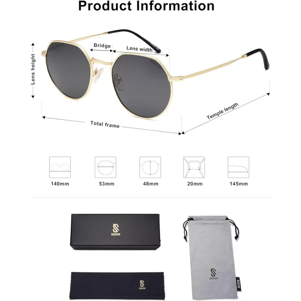 SOJOS Round Polygon Polarized Sunglasses for Women Men Retro Classic Vintage Shades SJ1157Black