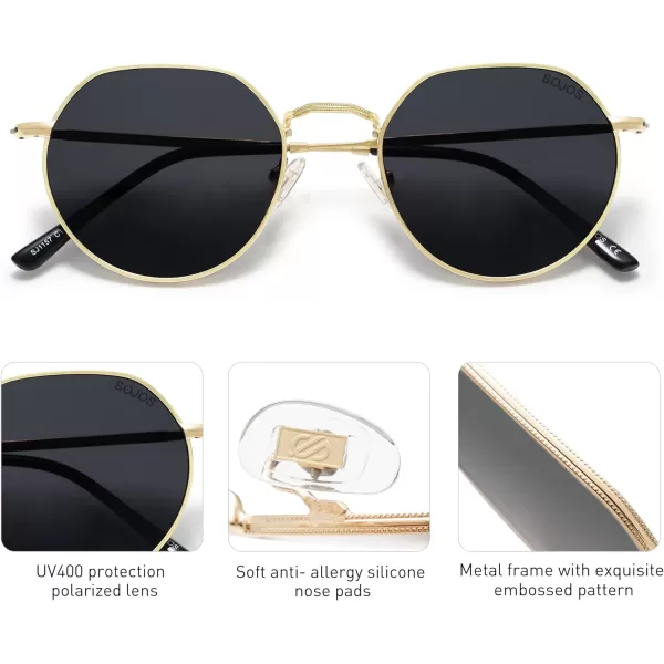 SOJOS Round Polygon Polarized Sunglasses for Women Men Retro Classic Vintage Shades SJ1157Black