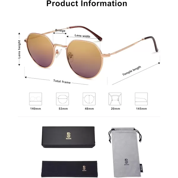 SOJOS Round Polygon Polarized Sunglasses for Women Men Retro Classic Vintage Shades SJ1157Bronze