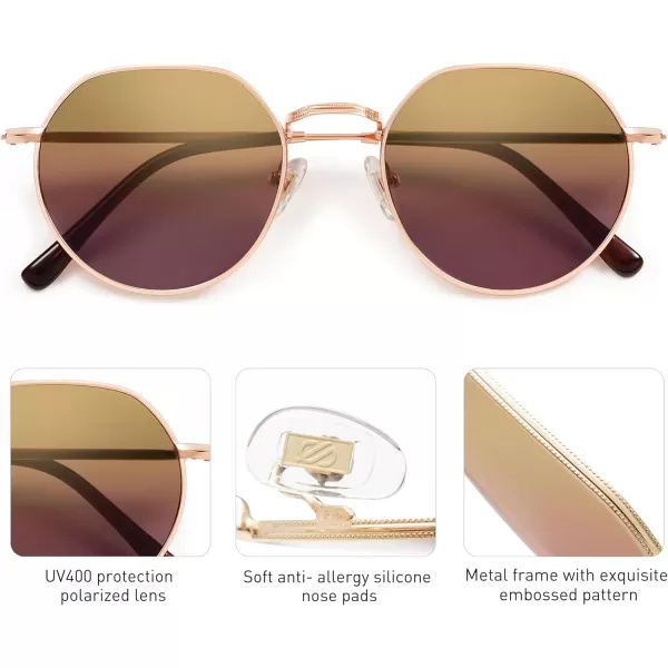 SOJOS Round Polygon Polarized Sunglasses for Women Men Retro Classic Vintage Shades SJ1157Bronze