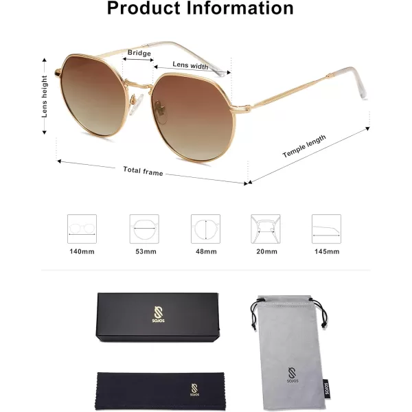 SOJOS Round Polygon Polarized Sunglasses for Women Men Retro Classic Vintage Shades SJ1157Brown