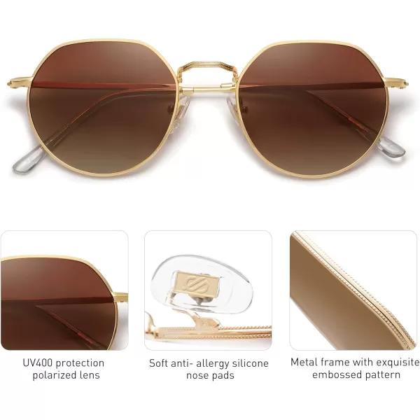SOJOS Round Polygon Polarized Sunglasses for Women Men Retro Classic Vintage Shades SJ1157Brown