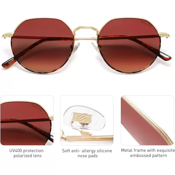 SOJOS Round Polygon Polarized Sunglasses for Women Men Retro Classic Vintage Shades SJ1157Burgundy