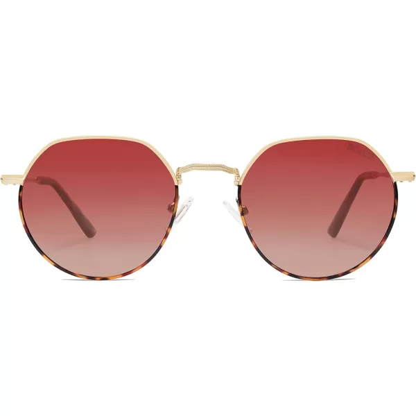 SOJOS Round Polygon Polarized Sunglasses for Women Men Retro Classic Vintage Shades SJ1157Burgundy