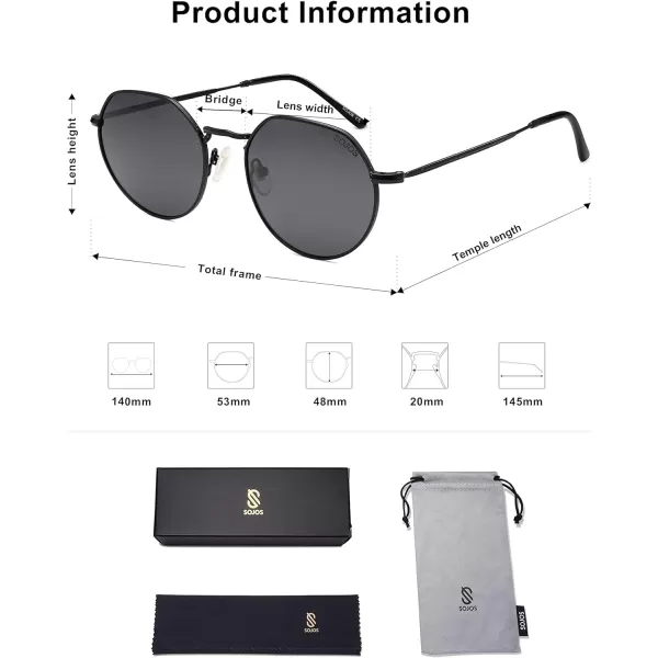 SOJOS Round Polygon Polarized Sunglasses for Women Men Retro Classic Vintage Shades SJ1157Grey
