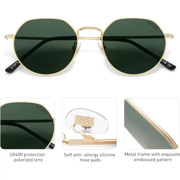 SOJOS Round Polygon Polarized Sunglasses for Women Men Retro Classic Vintage Shades SJ1157Turquoise