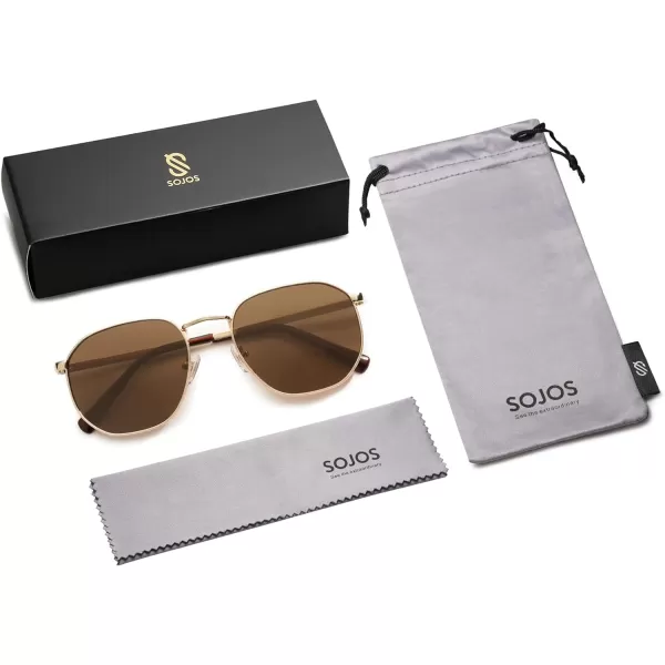 SOJOS Round Sunglasses for Men Women Classic Trendy Vintage Retro StyleGoldBrown
