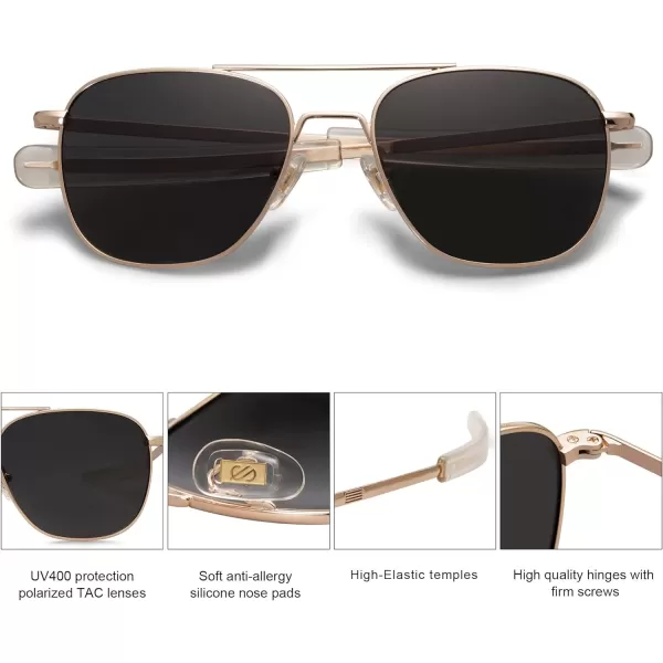 SOJOS Small Polarized Aviator Sunglasses for Men Women Classic Double Bridge Square Aviators SJ1179Bright GoldGrey
