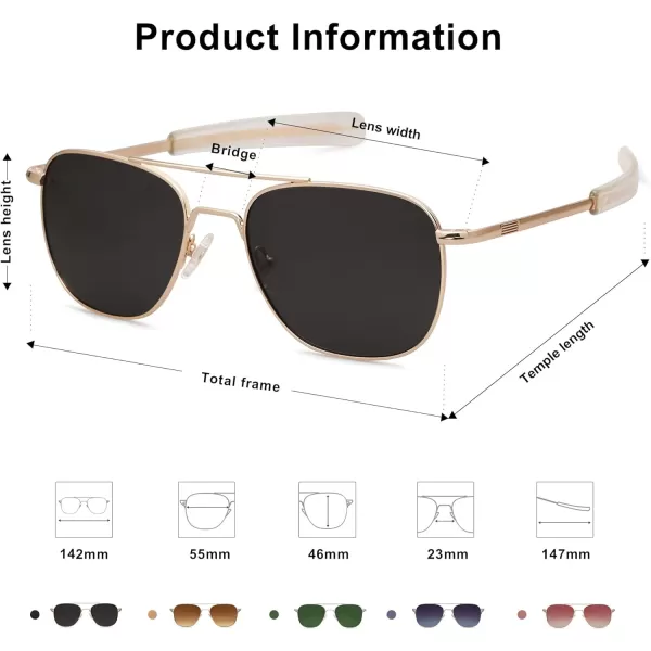 SOJOS Small Polarized Aviator Sunglasses for Men Women Classic Double Bridge Square Aviators SJ1179Bright GoldGrey