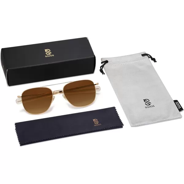SOJOS Small Polarized Aviator Sunglasses for Men Women Classic Double Bridge Square Aviators SJ1179Bright GoldLight Brown