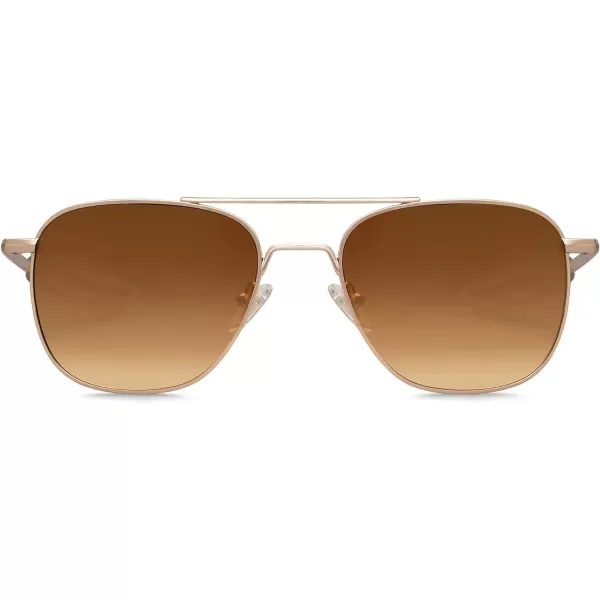 SOJOS Small Polarized Aviator Sunglasses for Men Women Classic Double Bridge Square Aviators SJ1179Bright GoldLight Brown