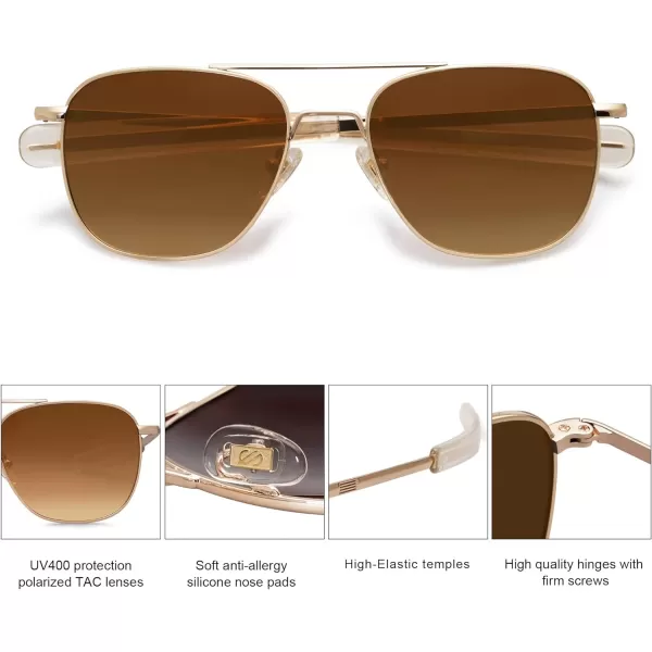 SOJOS Small Polarized Aviator Sunglasses for Men Women Classic Double Bridge Square Aviators SJ1179Bright GoldLight Brown