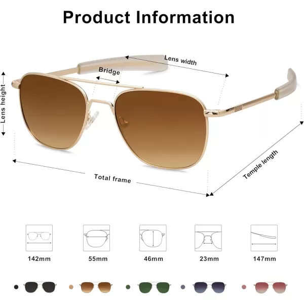 SOJOS Small Polarized Aviator Sunglasses for Men Women Classic Double Bridge Square Aviators SJ1179Bright GoldLight Brown