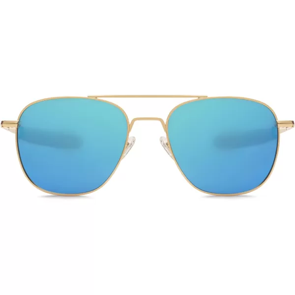 SOJOS Small Polarized Aviator Sunglasses for Men Women Classic Double Bridge Square Aviators SJ1179Bright GoldMirrored Blue