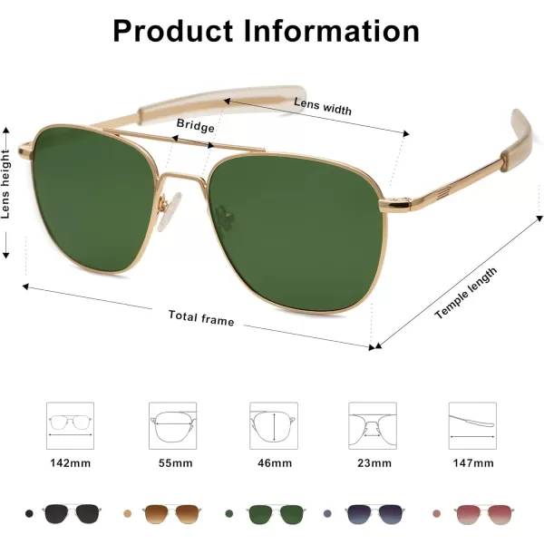 SOJOS Small Polarized Aviator Sunglasses for Men Women Classic Double Bridge Square Aviators SJ1179GoldGreen