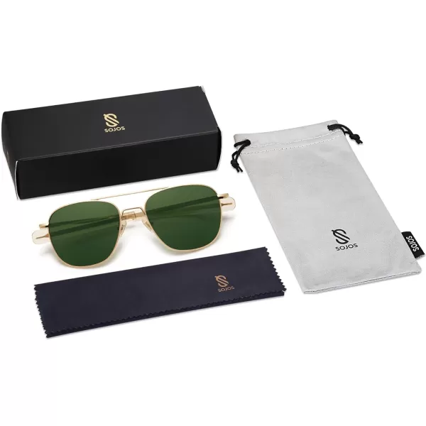 SOJOS Small Polarized Aviator Sunglasses for Men Women Classic Double Bridge Square Aviators SJ1179GoldGreen