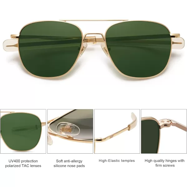 SOJOS Small Polarized Aviator Sunglasses for Men Women Classic Double Bridge Square Aviators SJ1179GoldGreen