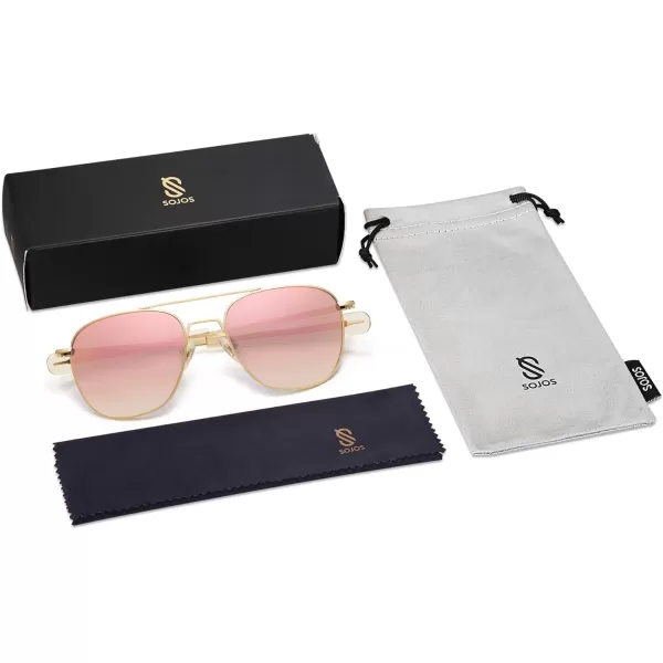 SOJOS Small Polarized Aviator Sunglasses for Men Women Classic Double Bridge Square Aviators SJ1179GoldPink Mirrored