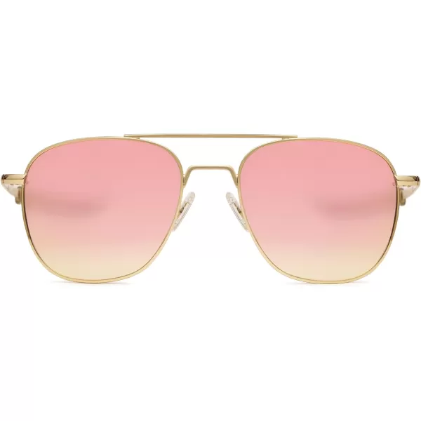 SOJOS Small Polarized Aviator Sunglasses for Men Women Classic Double Bridge Square Aviators SJ1179GoldPink Mirrored