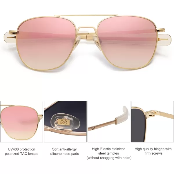 SOJOS Small Polarized Aviator Sunglasses for Men Women Classic Double Bridge Square Aviators SJ1179GoldPink Mirrored