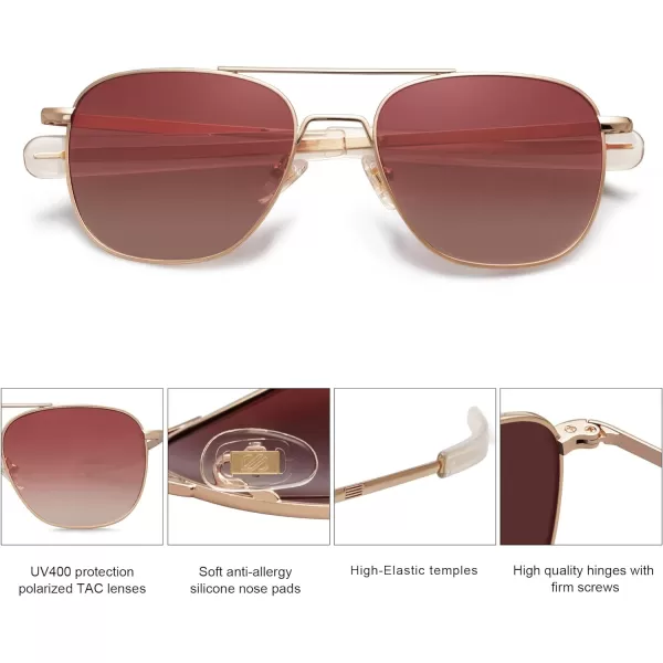 SOJOS Small Polarized Aviator Sunglasses for Men Women Classic Double Bridge Square Aviators SJ1179GoldWine