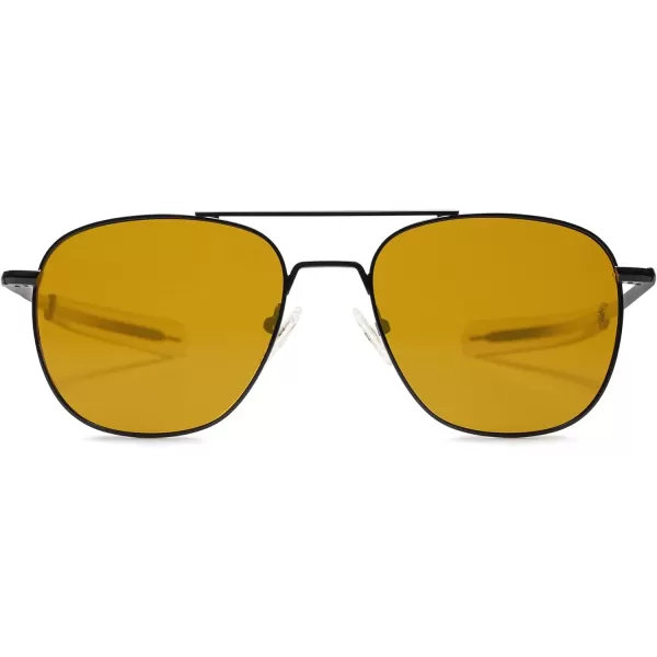 SOJOS Small Polarized Aviator Sunglasses for Men Women Classic Double Bridge Square Aviators SJ1179Shiny BlackDark Yellow