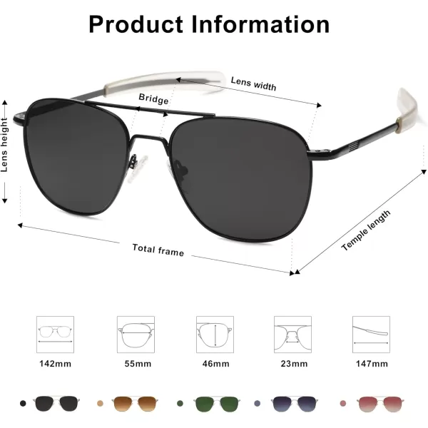 SOJOS Small Polarized Aviator Sunglasses for Men Women Classic Double Bridge Square Aviators SJ1179Shiny BlackGrey