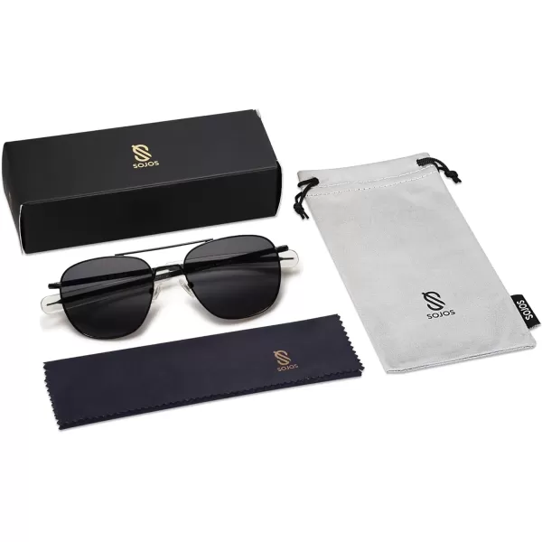 SOJOS Small Polarized Aviator Sunglasses for Men Women Classic Double Bridge Square Aviators SJ1179Shiny BlackGrey