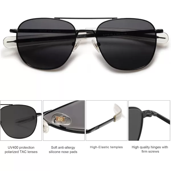 SOJOS Small Polarized Aviator Sunglasses for Men Women Classic Double Bridge Square Aviators SJ1179Shiny BlackGrey