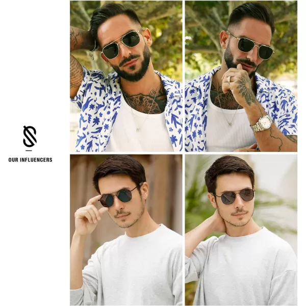 SOJOS Small Polarized Aviator Sunglasses for Men Women Classic Double Bridge Square Aviators SJ1179Shiny BlackGrey